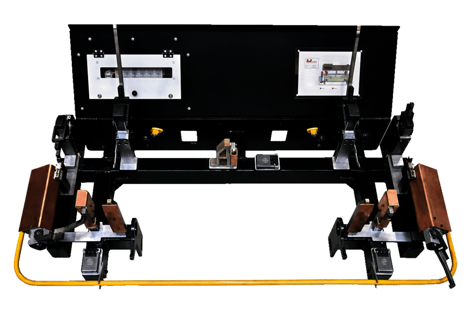 A laser fixture for securing steel parts in laser systems, set against a gray background - Fixture construction services by weba.