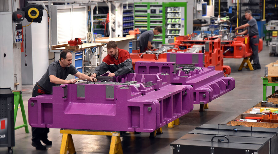 Toolmaking technicians at weba focus on the assembly of tools for press hardening. The technicians work precisely and carefully while assembling various components of the tools.