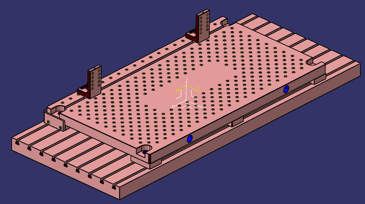 CAD Konstruktion einer Rüstplatte für Effizienzsteigerung in der mechanischen Bearbeitung, entwickelt während des Single Minute Exhange of Die Projekts bei weba Werkzeugbau