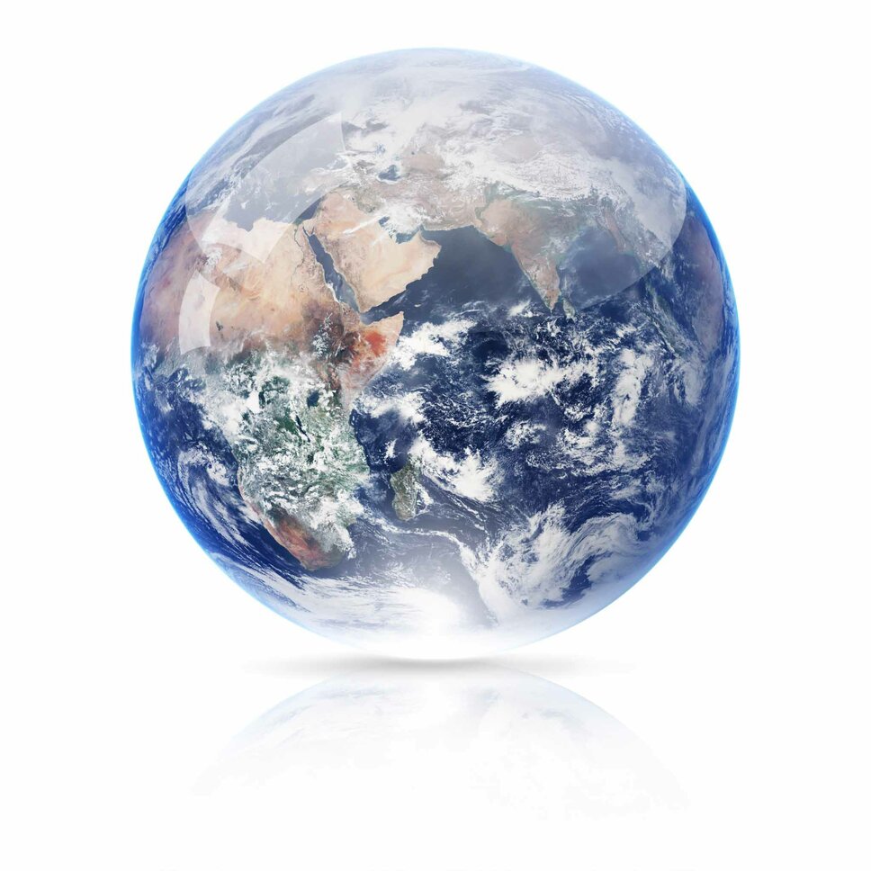  Earth globe on a white background. The photo symbolizes career opportunities in Steyr at weba Werkzeugbau and global perspectives.